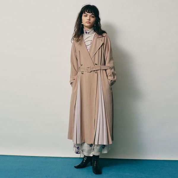 

20autumn women's patchwork suit collar belt trench coat large coats, Tan;black