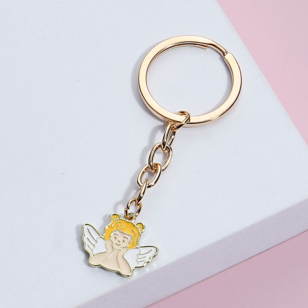 

new enamel keychain cute angel with wings key ring cupid key chains love gifts for women handbag car hanging jewelry handmade, Silver