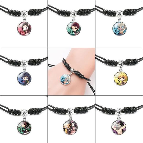 

charm bracelets anime demon slayer bracelet accessories jewelry kimetsu no yaiba tanjirou time gem pendant hand rope, Golden;silver