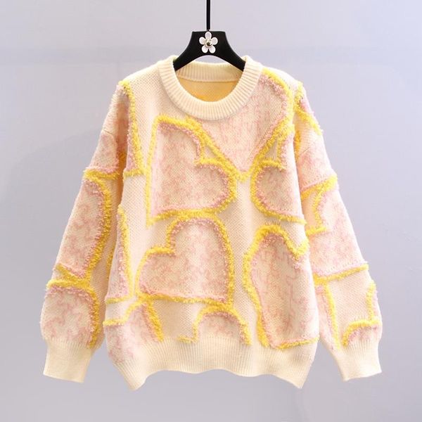 

women's sweaters sweet heart knitted women sweater pullovers autumn winter 2021 lantern sleeved loose thicken warm female pulls, White;black