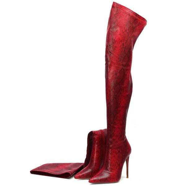 

boots spring and autumn fashion red leopard print thigh 2021 comfortable women over the knee stretch zipper, Black