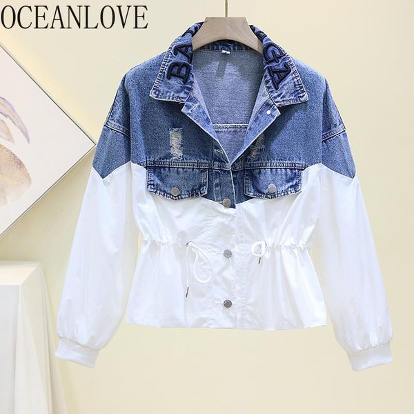 

women's jackets oceanlove denim women patchwork fake 2 pcs streetwear fashion mujer chaqueta autumn 2021 korean jacket 17688, Black;brown