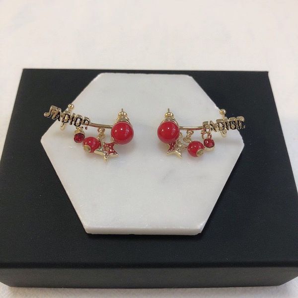 

new letter red agate pearl high version material temperament earrings, Silver