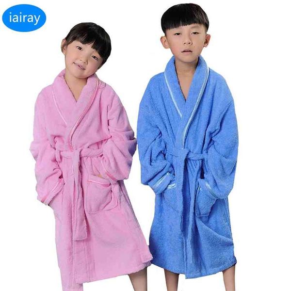 

child bathrobe long toweled sleepwear girls pink blue roupao boys s pyjamas kids clothes dressing gown 210903, Blue;red