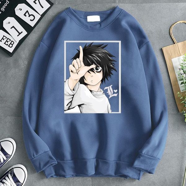

men's hoodies & sweatshirts anime death note print man hoodie fleece soft pullover crewneck casual vintage manga hooded mens, Black