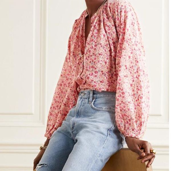

suit women cotton pink floral print shirt ladies casual sweet long sleeve blouse loose fashion shirts, White;black