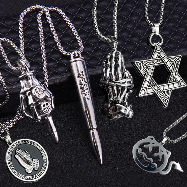 

pendant necklaces trend hip hop long chain necklace for women men stainless steel jewelry chains streetwear punk series pendants, Silver