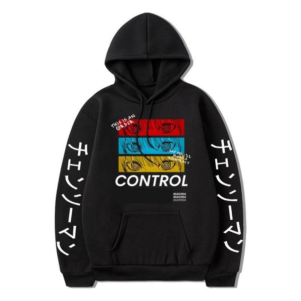 

men's hoodies & sweatshirts chainsaw man makima velvet padded plus size couple hooded pullover anime hoodie, Black