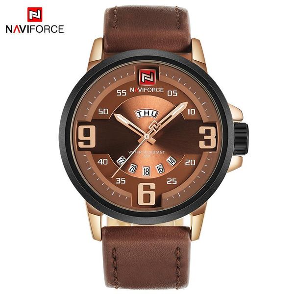 

wristwatches naviforce men sports watches men's quartz date clock male leather army wrist watch relogio masculino, Slivery;brown