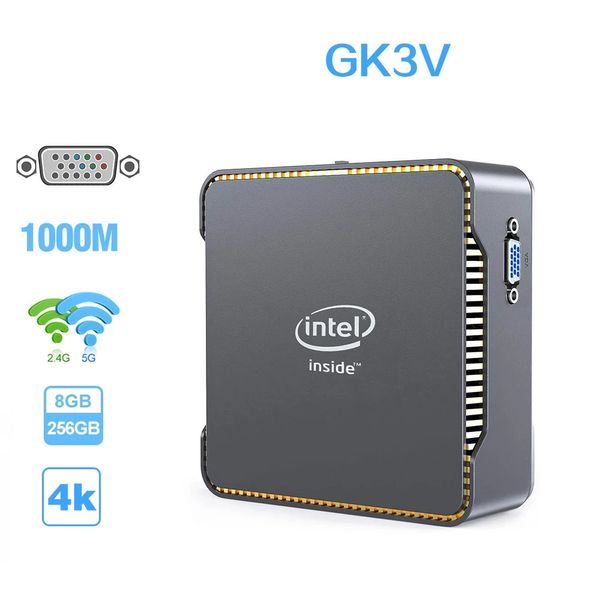 Mini PC GK3V Intel Celeron J4125 Quad Core DDR4 8GB 256GB SSD Windows 10 Desktop con porta HD VGA 1000M LAN BT WIN10