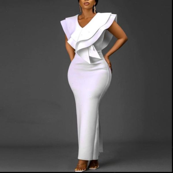 

women white long dress womens v neck ruffles party celebrate bodycon event occasion vestidos female robes night date, Black;gray