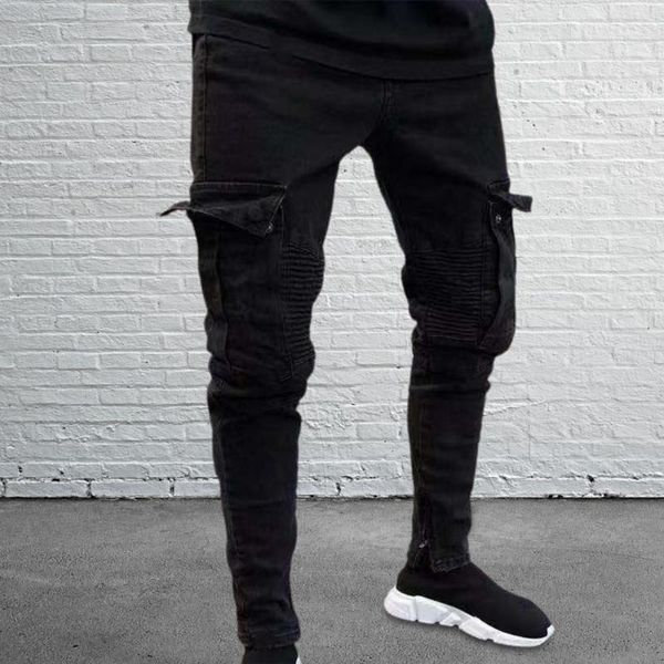 

men's jeans denim charming ripped male autumn pants buttons trousers for dating, Blue