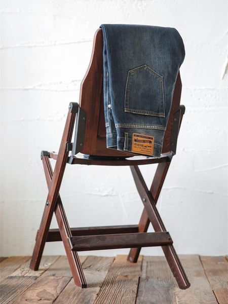 

men's jeans 2021aw japanese tooling casual nine-point washed red ear amekaji distressed straight leg pants men, Blue