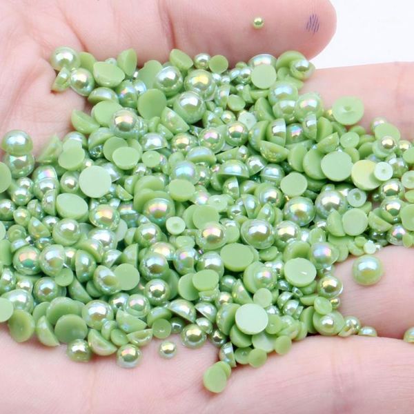 

resin half round pearls grass green ab 2-12mm and mixed sizes non fix glue on beads for 3d nail art diy decoration1, Silver;gold