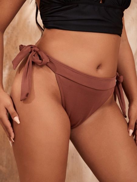 

plus rib tie side bikini panty w3fv#, Black