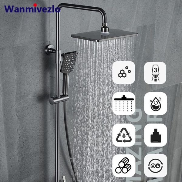 

bathroom shower sets light luxury style full copper pull rod set gun gray wall-mounted rain spray mixing valve bath faucet