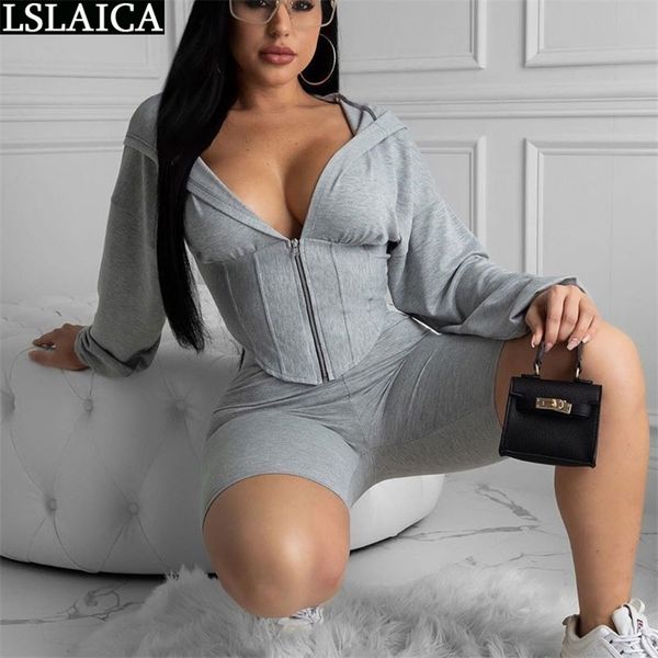 

fashion two piece set hooded solid color zipper 2 women sport slim elegant streetwear office tracksuit holiday 210515, White