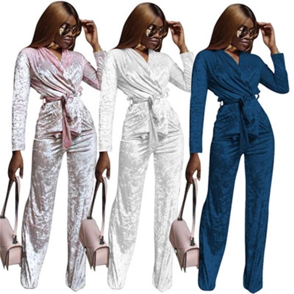 

pants arrival outfit velet two piece sleeve v neck velour women leisure wear sets suit p307 6tj5, White