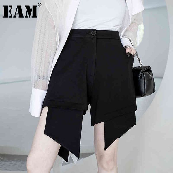 

[eam] women wide leg black plaid asymmetrical shorts high waist loose fit trousers fashion spring summer 1dd7540 21512, White;black