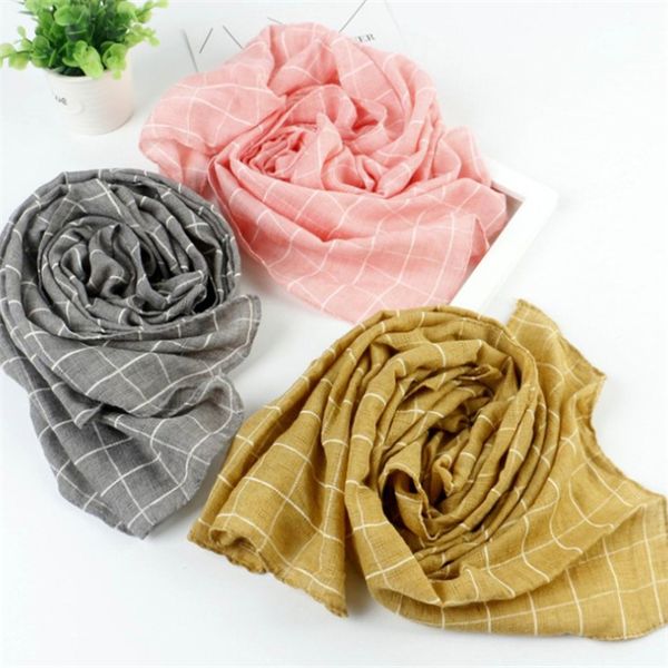 

korean children's cotton hemp scarf with lattice star pattern, Blue;gray