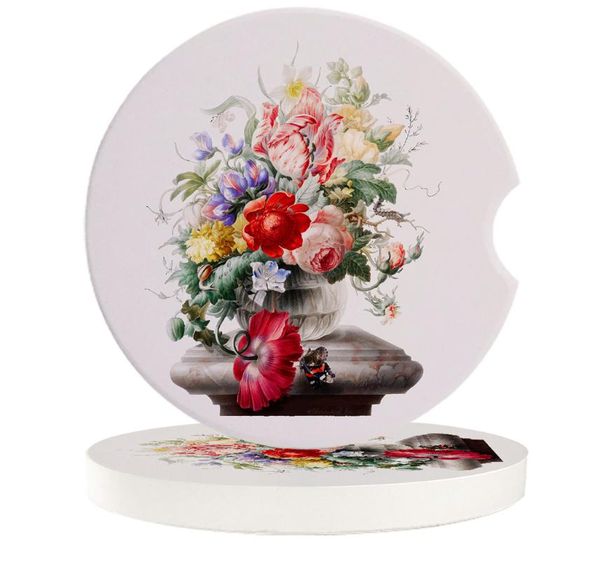 

table runner ceramic stone round car coasters set vintage flower plant mug tea cup cold drinks mat decoration