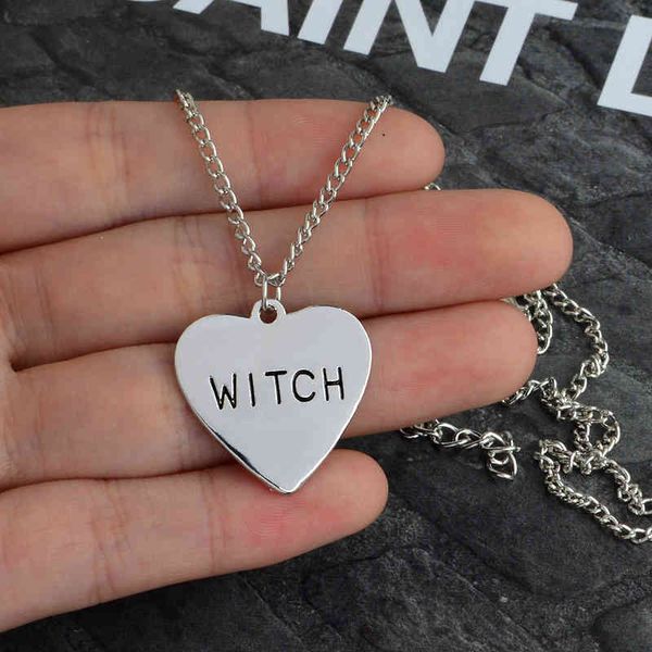 

witch heart engraved necklace gothic witchcraft wiccan halloween goth jewelry women girl fashion gifts for witches, Silver