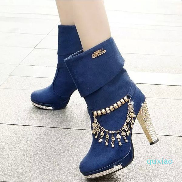 

women ankle boots suede leather short booties high heel shoes woman rhinestone wedding dress shoes women pumps item, Black