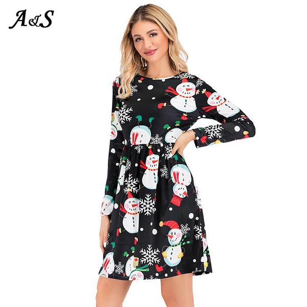 

casual dresses christmas dress women long sleeve elegant elasticity print lady robe a-line plus size, Black;gray