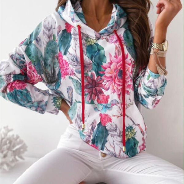 

women's hoodies & sweatshirts lady coat outwear female winter pullovers floral printed women jackets autumn casual hooded coats g2989, Black