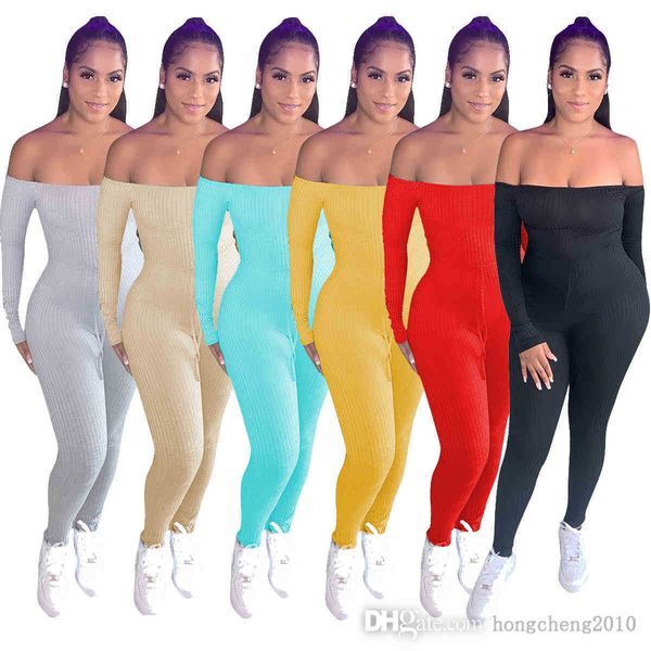 

designer women jumpsuits solid color off shoulder crop long sleeve bodysuit womens onesies fashion skinny clubwear, Black;white