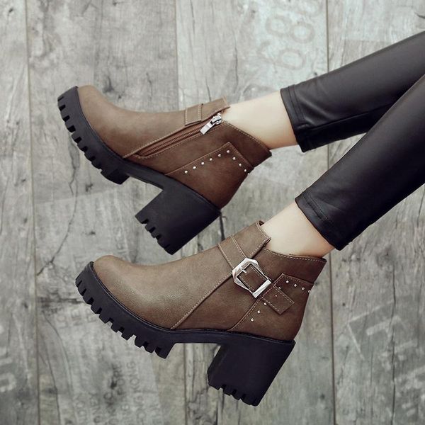 

boots soft leather autumn and winter short women's shoes thick heel plus cashmere cotton, Black