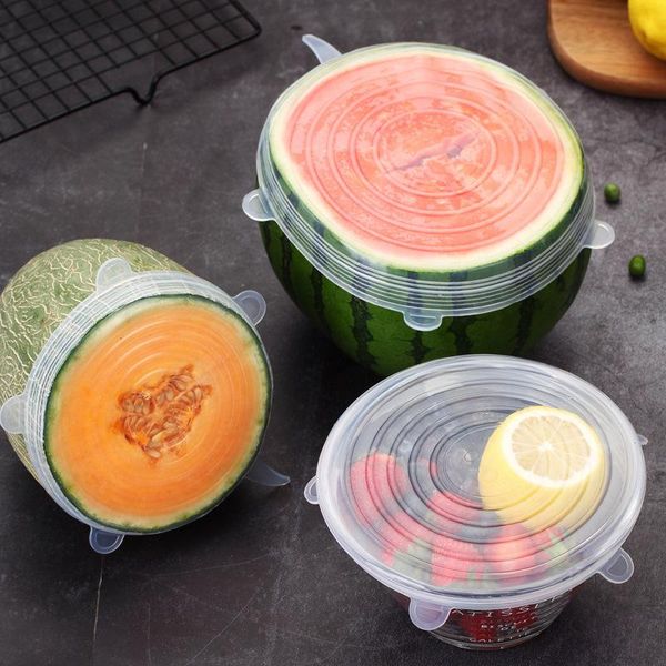 

6pcs fresh microwave cover universal silicone protector stretch bowl pot lids pan case kitchen accessories storage & organization