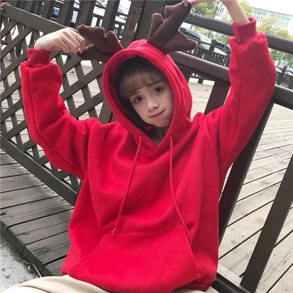 

women's hoodies & sweatshirts 2021 red modern lady christmas pocket front elk preppy drawstring hoodie long sleeve women autumn colorbl, Black