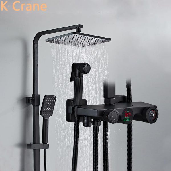 

digital shower system bathroom thermostatic set wall mounted spa rainfall bath faucet square head modern copper tap sets