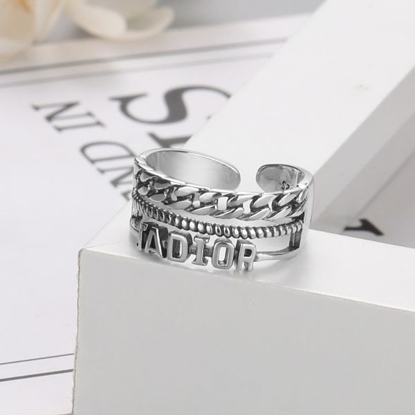 

yingbaida s925 silver multi layer old chain female hip hop letter ring, Black
