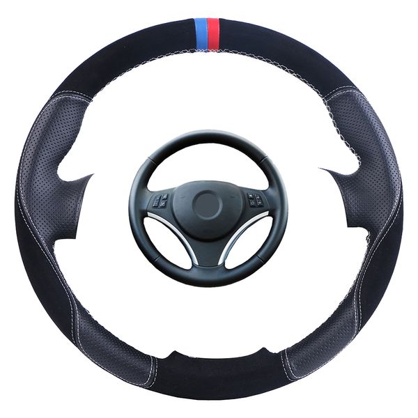 Capa de volante de carro de camurça para BMW E90 320i 325I 330I 335I 120D E87 120i 130i / sob encomenda camisola envoltório trança