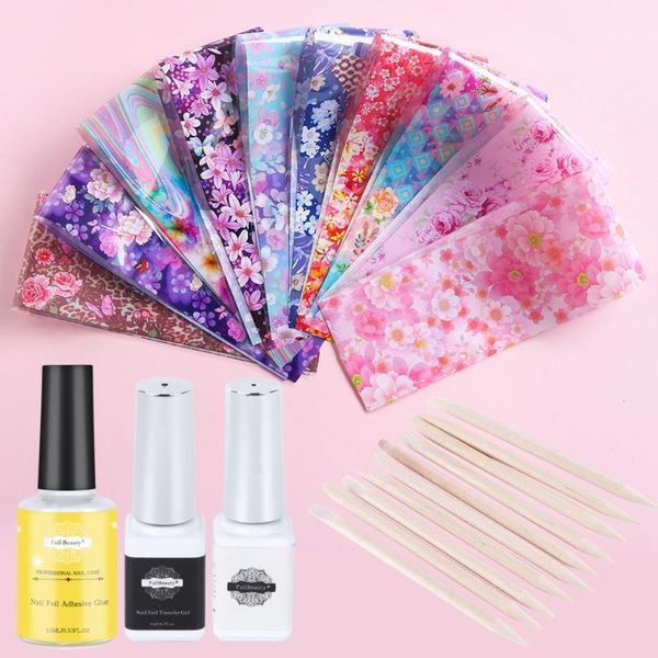 

foil nail art adhesive gel glue colorful flower transfer sticker foils varnish decoration manicure design jixk139-11, Red;pink