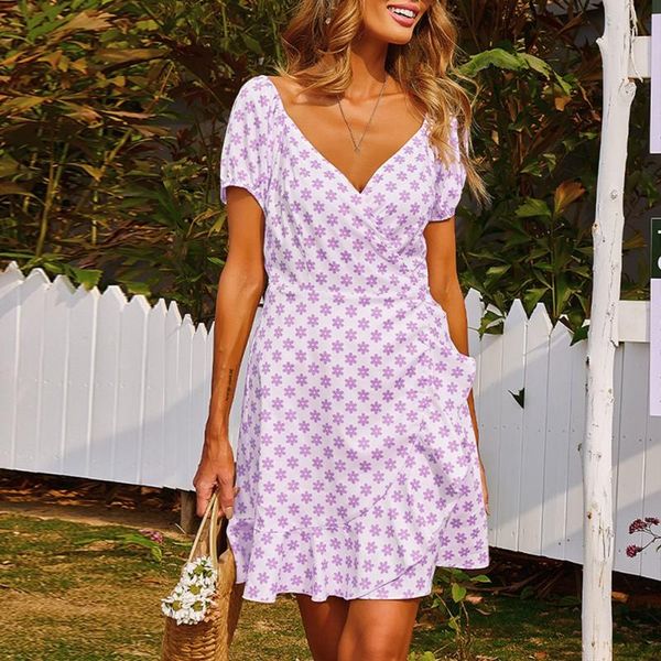 

casual dresses women summer bohemian dress floral v-neck loose ladies short sleeve fashion ruffle, Black;gray