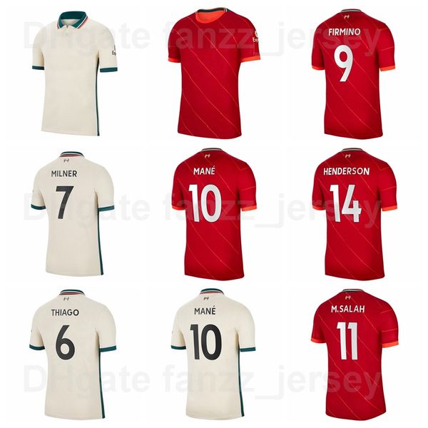 

2021-22 soccer 26 robertson jersey 20 diogo jota 10 mane 17 jones 3 fabinho 1 allison 11 salah 9 firmino home red beige football shirt kits, Black;yellow