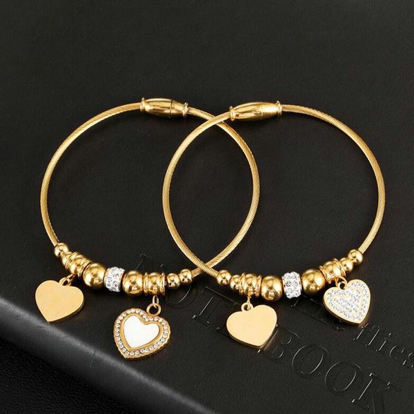 

bangle stainless steel women's love heart bracelet gold, Black