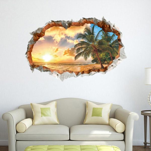 

wallpapers 3d broken wall beach scenery sticker bedroom living room decal background decoration