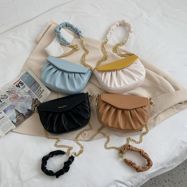 

evening bags solid color pleated small 2021 high-quality pu leather women's designer handbag chain shoulder messenger1