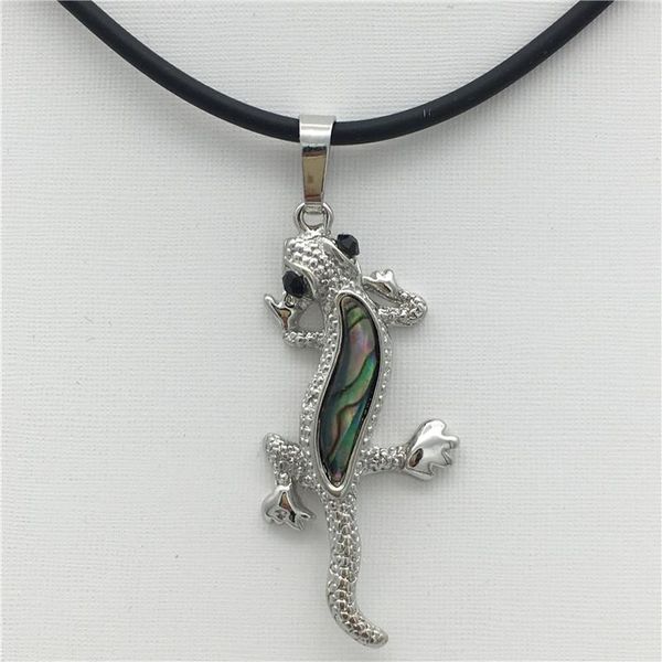 

pendant necklaces natural shell abalone gecko necklace 18x47 mm 18 inches 002, Silver