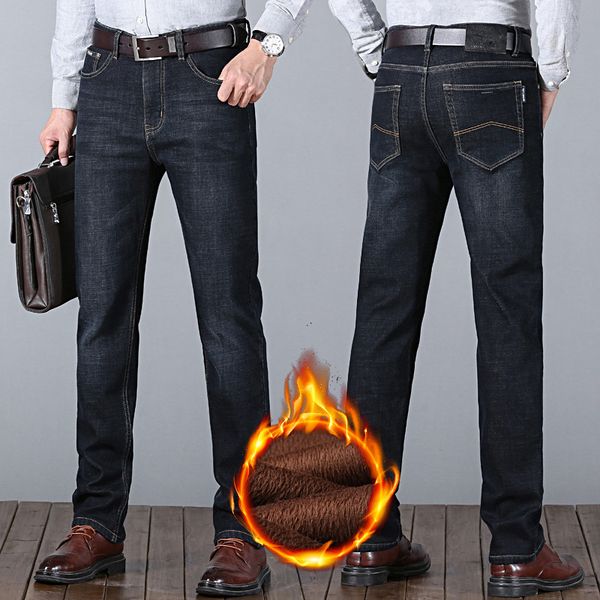

mens jeans designer luxury winter fashion design thicken blue color stretch fabric straight pants recycled water simple generous casual busi