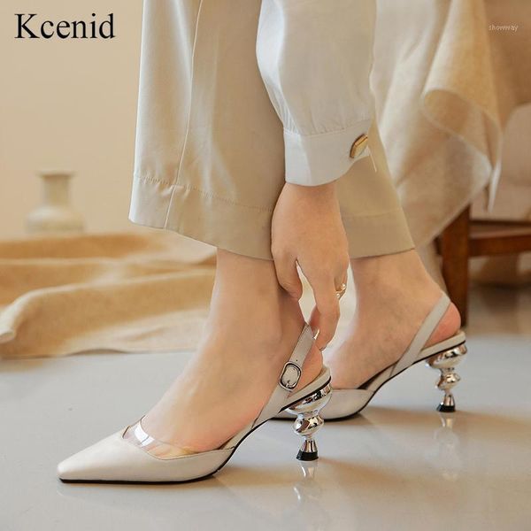 

sandals kcenid summer 2021 fashion women genuine leather pointed toe concise party shoes woman strange heel size 33-411, Black