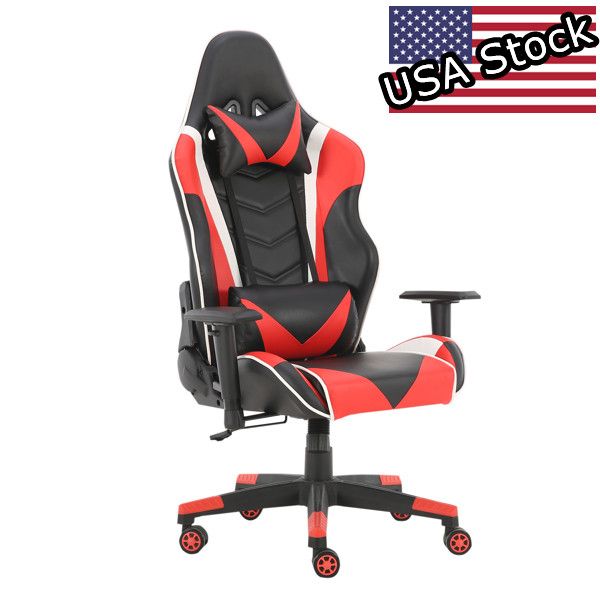 

usa stock gaming chairs office swivel chairs with headrest and lumbar pillow red