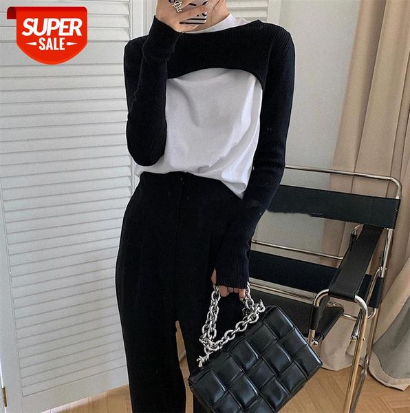 

fashion set women's long-sleeved blouse + camisole two-piece suit #t961, Black