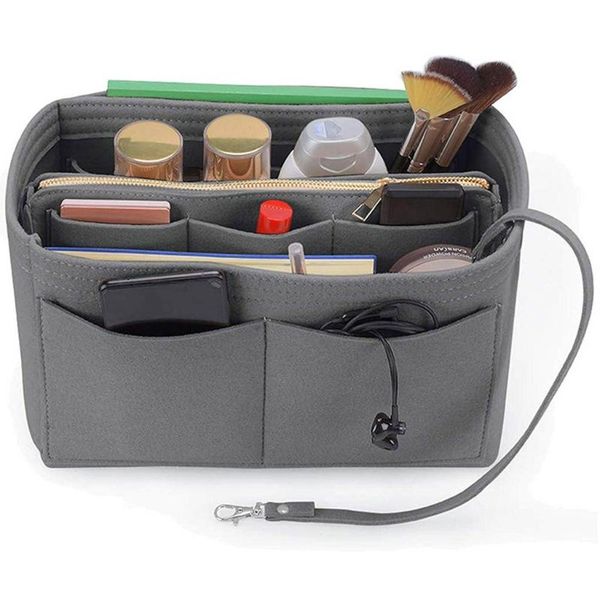 

purse organizer insert felt bag with zipper handbag tote shaper multi pockets portable large storage bags cosmetic & cases