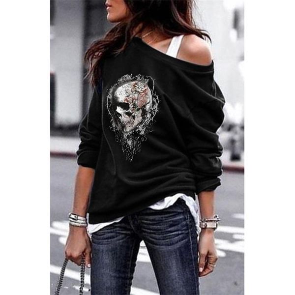 

s 5xl spring fashion women t shirt style shouder casual long sleeve skull plus size full, White