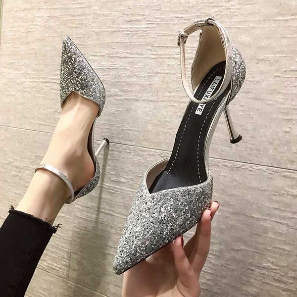 

sandals ladies high heel summer shoes shiny black silver  cm pointed toe party women hib3